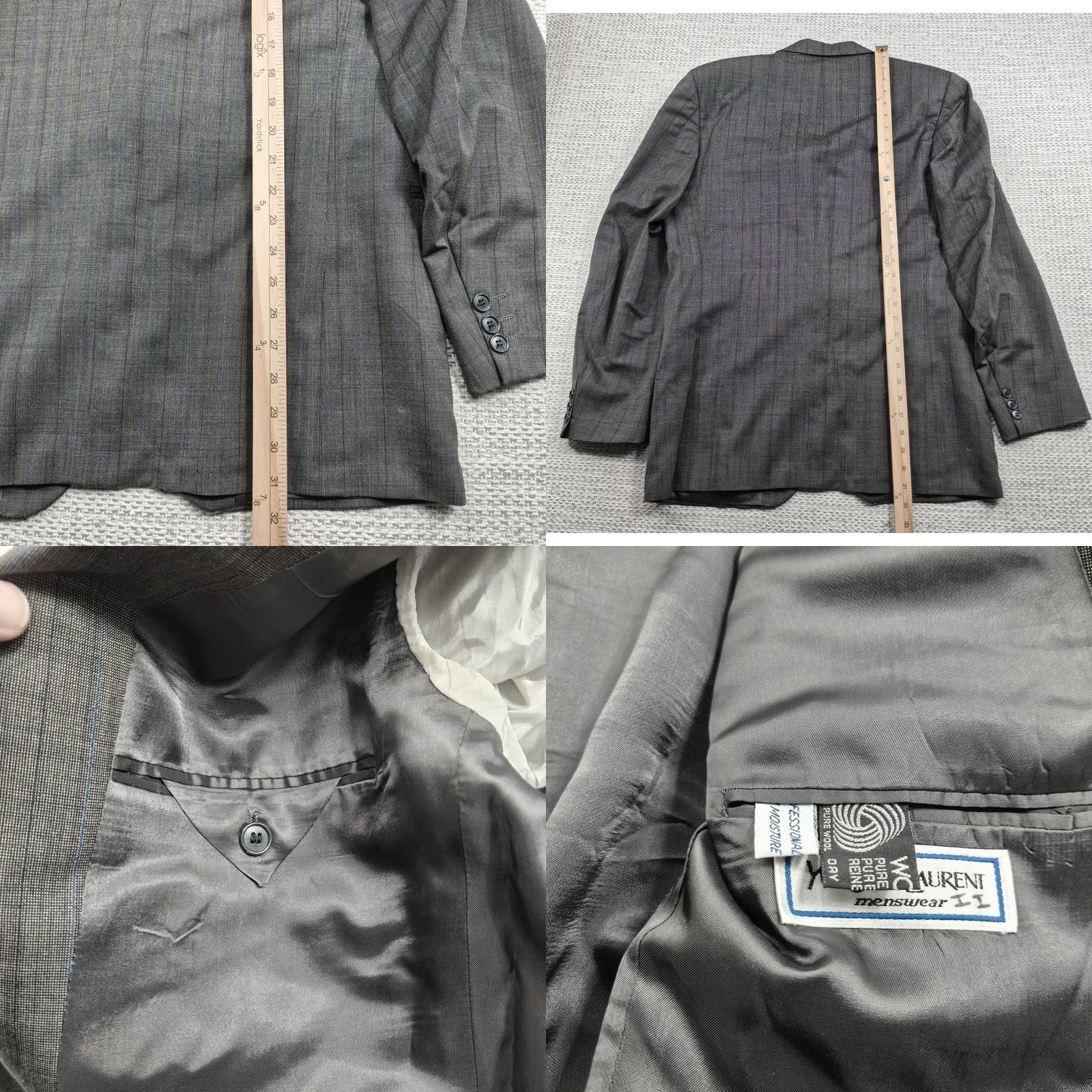 Yves Saint Laurent VINTAGE Yves Saint Laurent Blazer Mens 44 Gray Stripe Wool Single-Breasted Two-Button Sport Coat Shirt Jacket? Size 44R - 8 Thumbnail