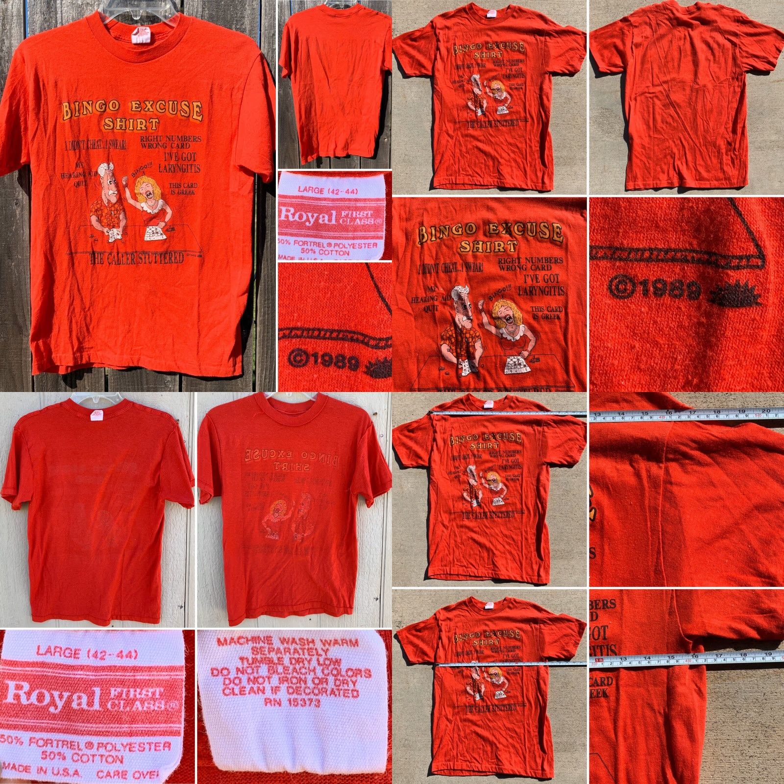 Vintage VINTAGE Royal First Class Shirt Men L Red Bingo Excuse Shirt Graphic Tee 1980s Size US L / EU 52-54 / 3 - 8 Thumbnail