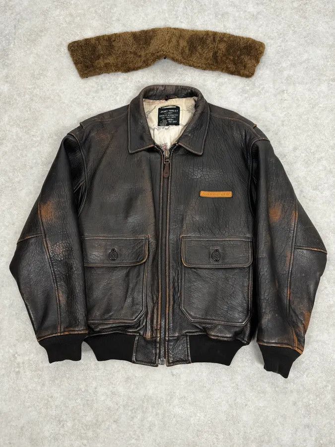 Avirex 2000s Avirex Brown Pilot Aviator Bomber Jacket Size US M / EU 48-50 / 2 - 1 Thumbnail