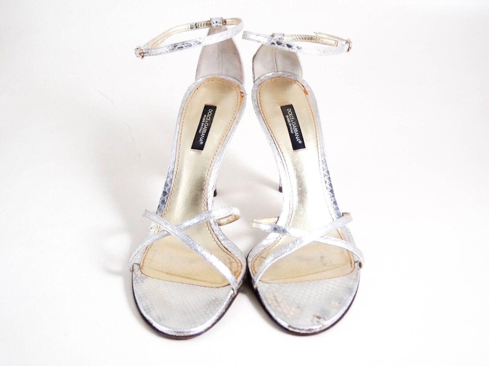 Designer Dolce Gabbana Strappy Sandals Silver Leather US 8 EU 38 $680 Size US 8 / IT 38 - 1 Thumbnail