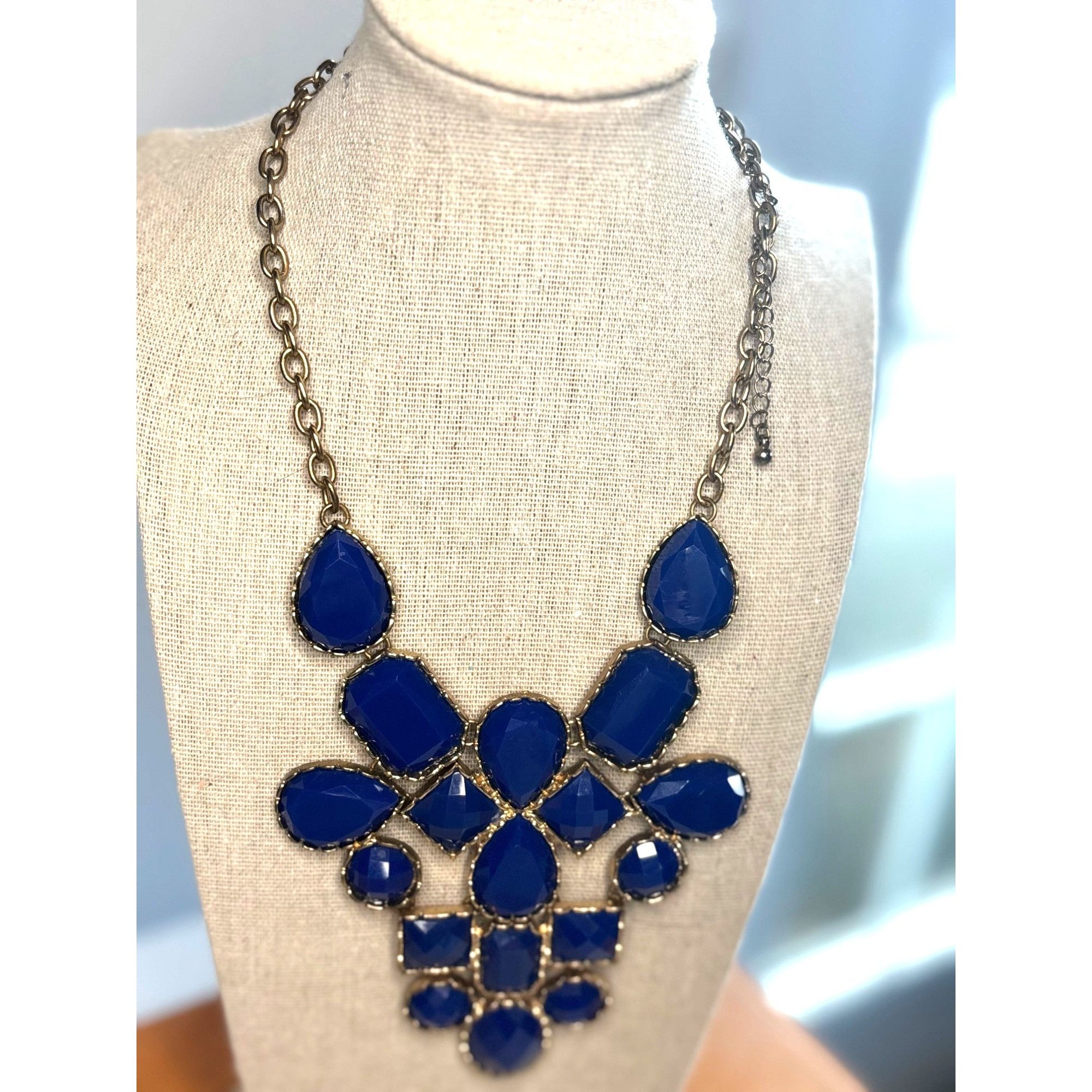 Other Cobalt Blue Statement Gold-Tone Chain Necklace With Bold Blu Size ONE SIZE - 6 Thumbnail