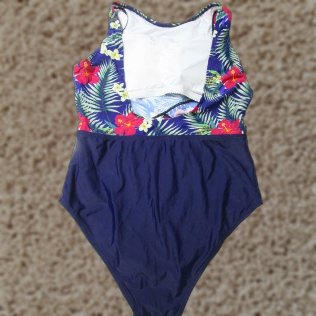 Vintage Cupshe Navy Floral One Piece Swimsuit M Lined Open Back Womens Size ONE SIZE - 1 Thumbnail