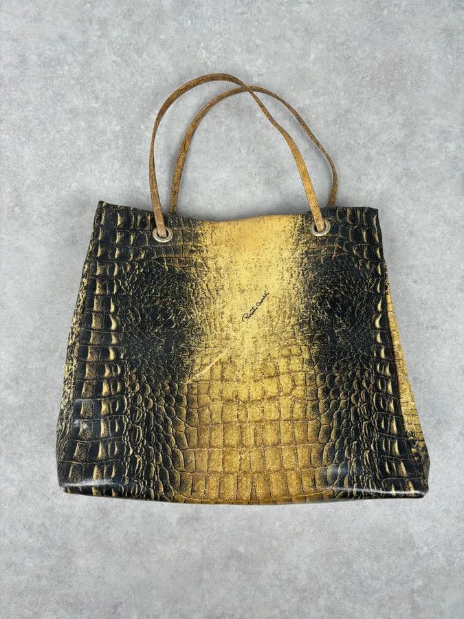 Roberto Cavalli Roberto Cavalli Black Leather Crocodile Embossed Tote Bag Size ONE SIZE - 1 Thumbnail