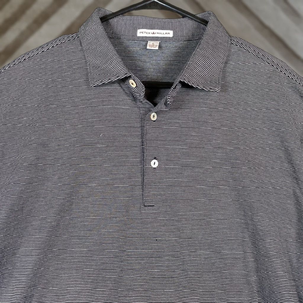 Peter Millar Peter Millar Mens Shirt Black White Stripe Short Sleeve Polo 100% Cotton Large Size US L / EU 52-54 / 3 - 1 Thumbnail