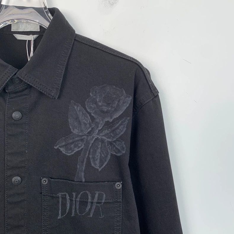 Dior Dior Size 39 Black rose print cotton lapel long-sleeved shi Size US XXS / EU 40 - 3 Thumbnail