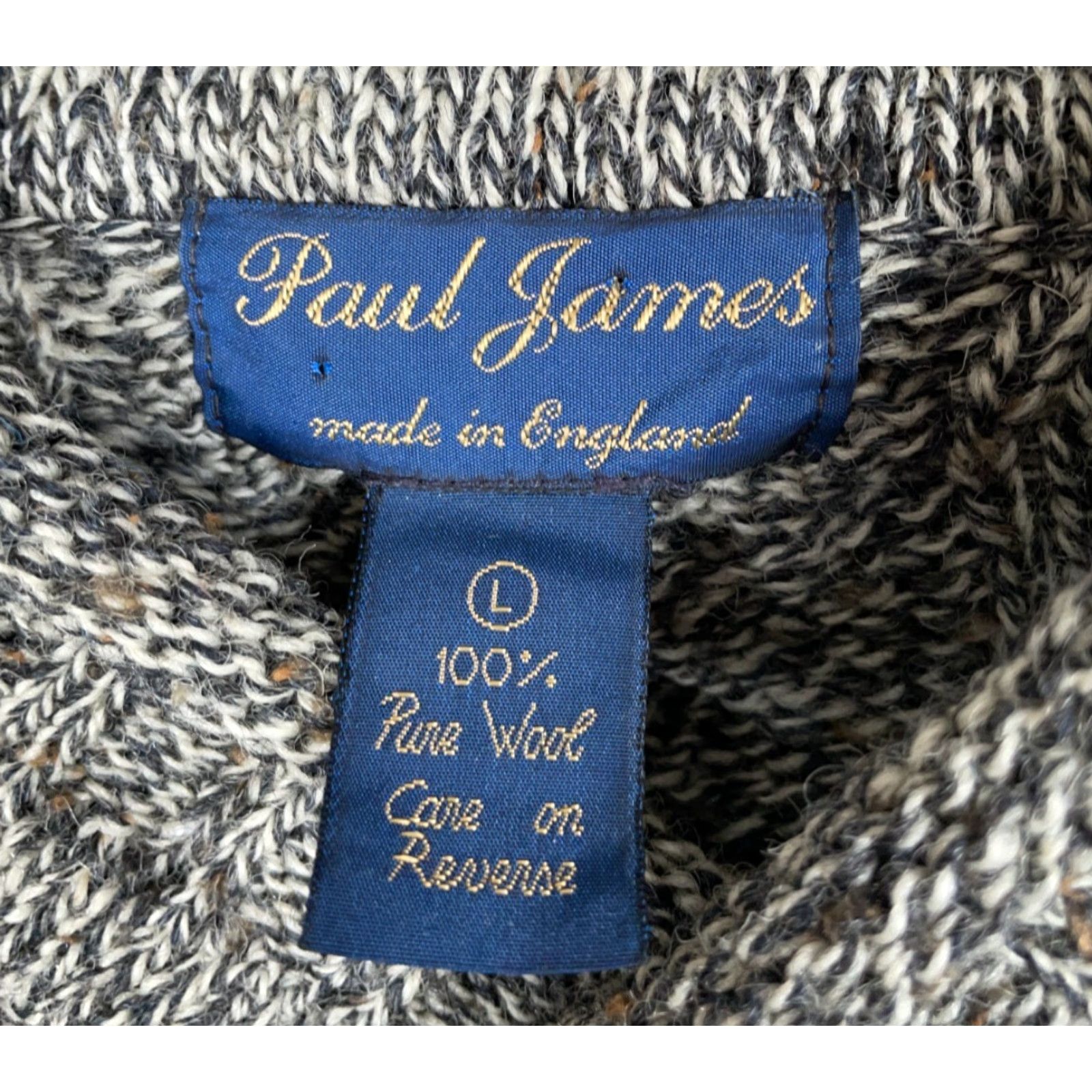 Paul James VINTAGE Paul James Pure Wool Sweater Mens Large Gray Cable Knit Shawl Collar England Size US L / EU 52-54 / 3 - 3 Thumbnail