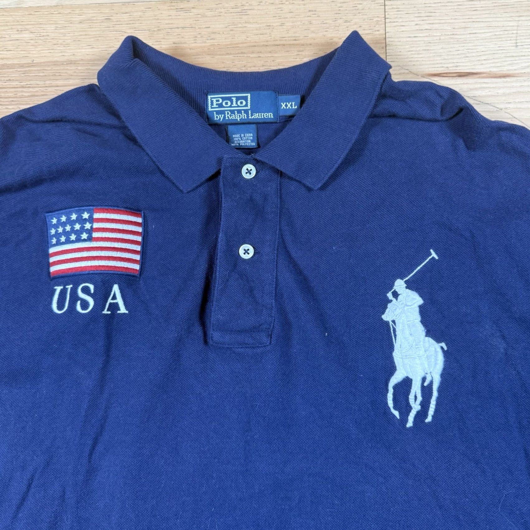 Ralph Lauren VINTAGE Ralph Lauren Polo Shirt Mens XXL Blue US Flag Big Pony #3 Size US XXL / EU 58 / 5 - 3 Thumbnail