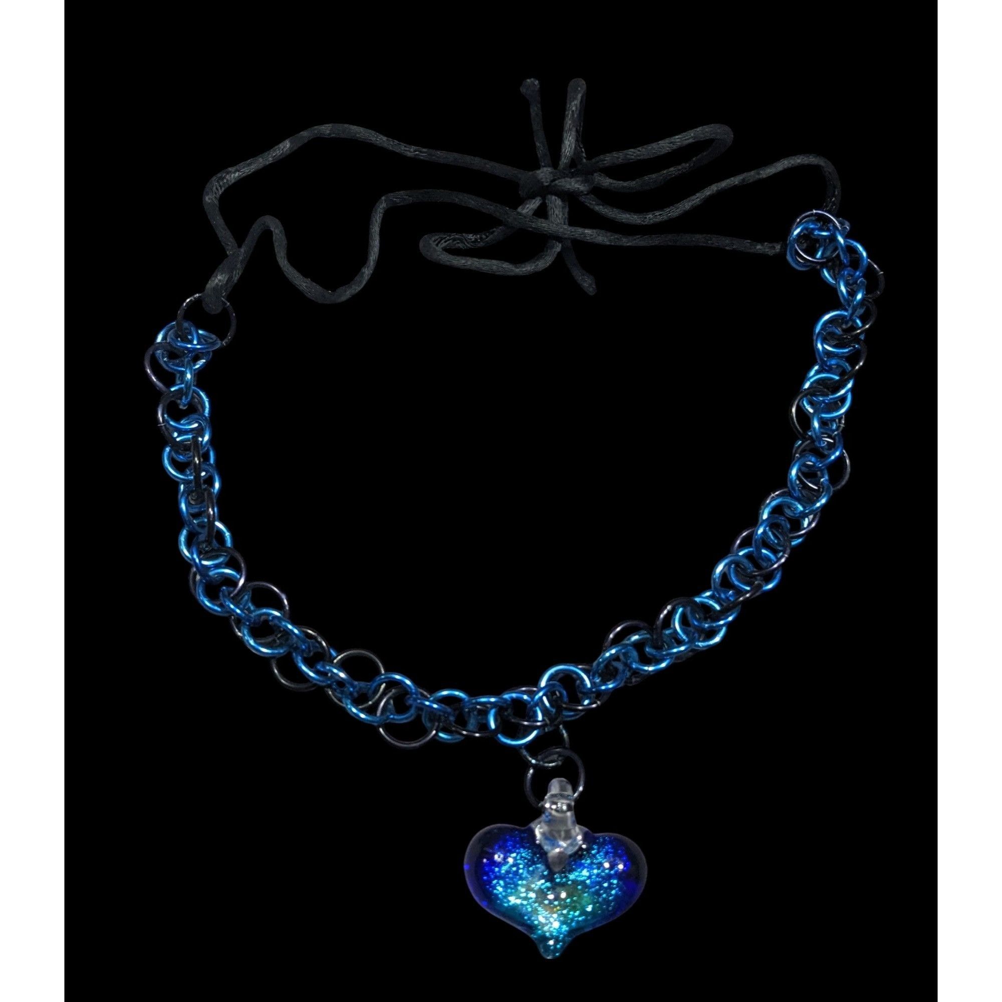 Other Handmade Whimsical Blue Heart And Chainmail Necklace Size ONE SIZE - 1 Thumbnail