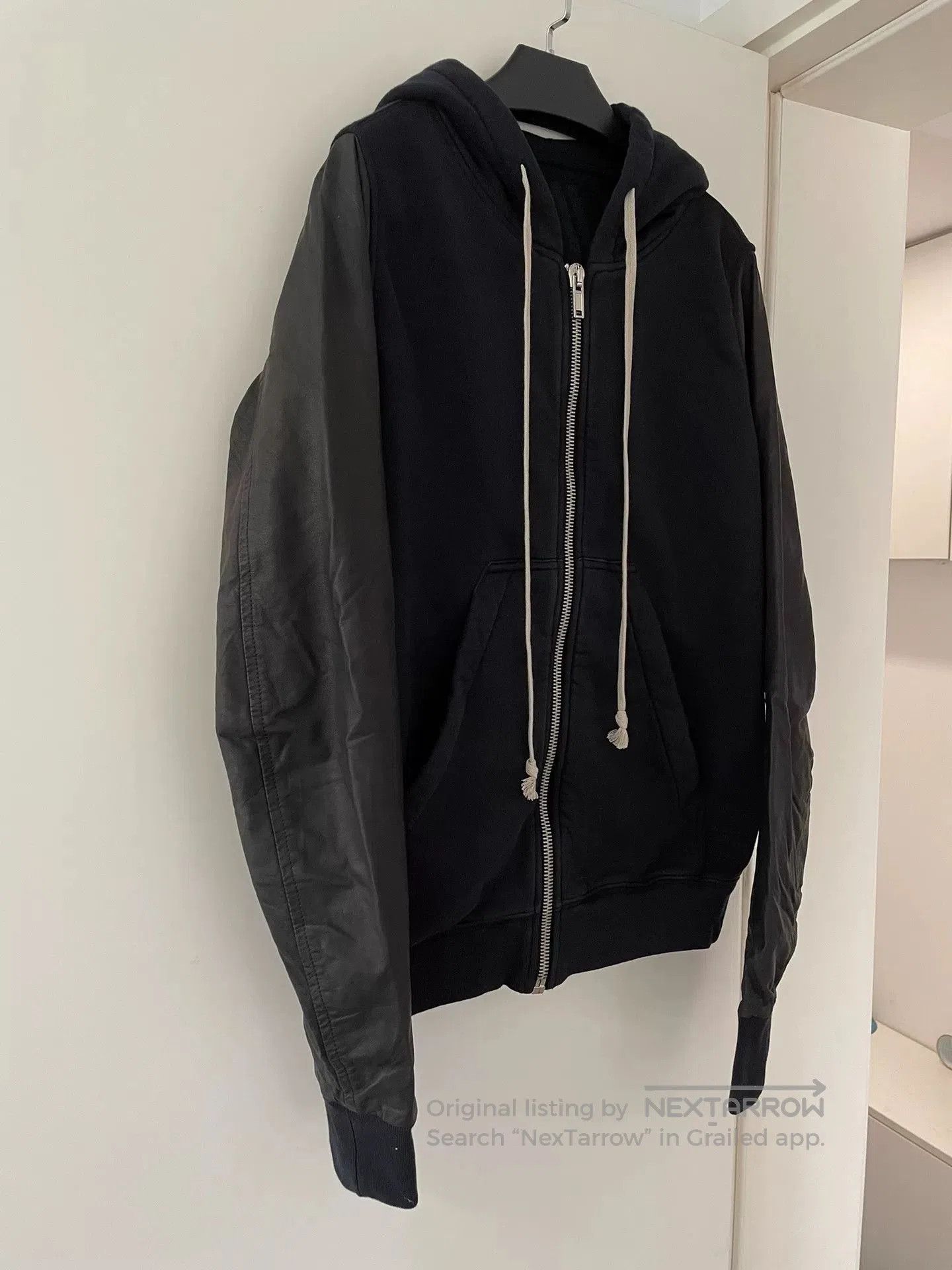 Rick Owens Rick Owens Hoodie with Leather Sleeves. Size US XS / EU 42 / 0 - 2 Thumbnail