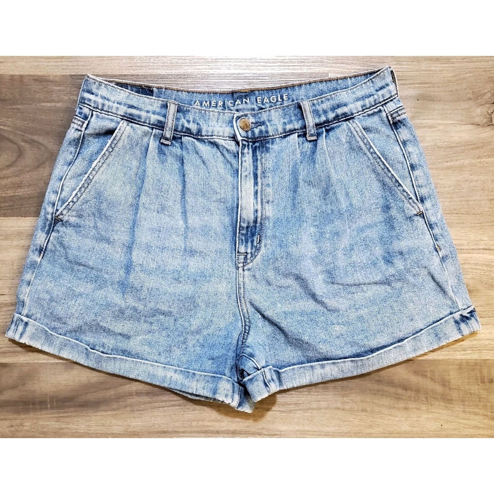 American Eagle Outfitters American Eagle Mom Shorts Womens 10 Blue Cotton Blend High Rise Casual 90s Summer Classic Bohemian Size 32" / US 10 / IT 46 - 3 Thumbnail