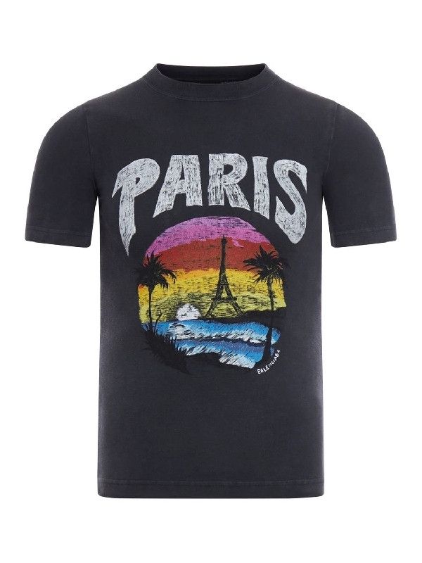 Balenciaga o1w1db11225 Paris Tropical Fitted T-Shirt in Black Size US S / EU 44-46 / 1 - 1 Thumbnail