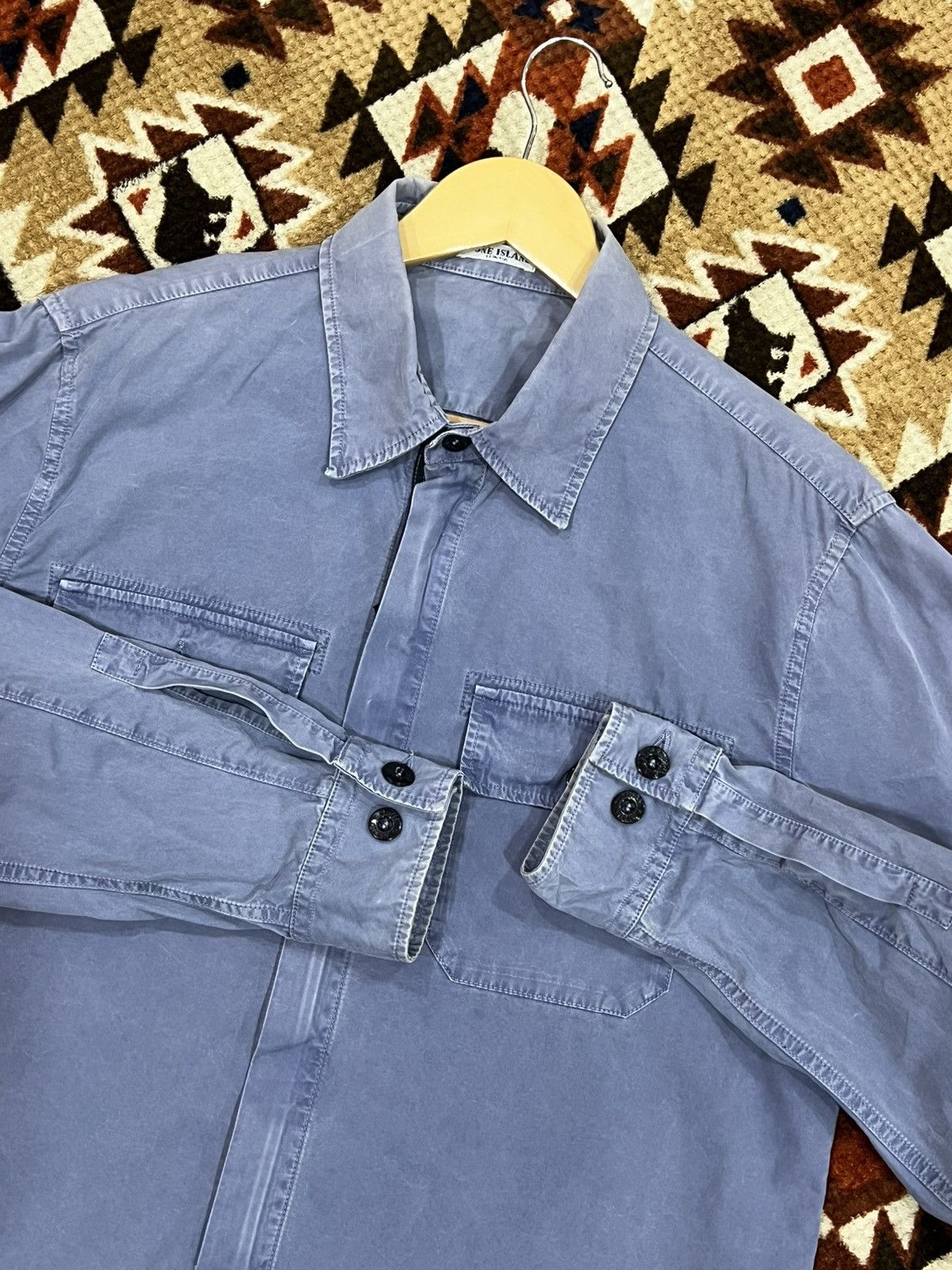Stone Island Stone Island Garment Dye Blue Twin Pocket Overshirt Size US L / EU 52-54 / 3 - 5 Thumbnail