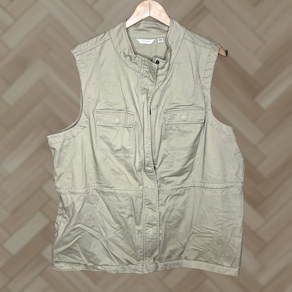 Liz Claiborne Liz Claiborne Vest Shirt Womens 24W Beige Tan Pocket Cinched Zip Up Utility Vest Size 4XL / US 24-26 - 1 Thumbnail