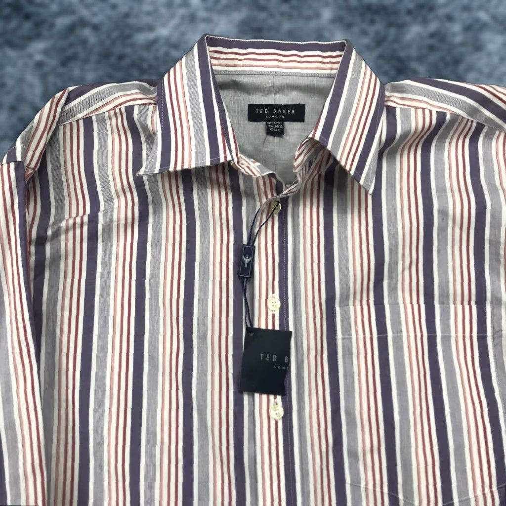 Ted Baker Ted Baker Shirt Mens 16.5 34 35 Purple Red Striped Dress Cotton NWT London Size 46R - 1 Thumbnail