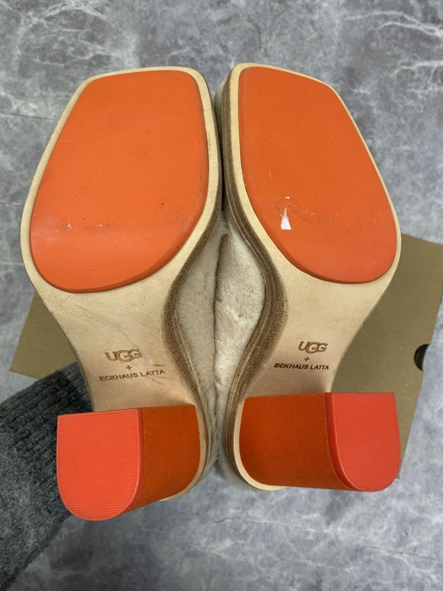 Eckhaus Latta Ugg x Eckhaus Latta Beige Fur Orange Cone Heels Mules Size US 7 / IT 37 - 7 Thumbnail