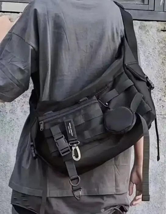 image of Vintage Military Utility Messenger Bag Belt Bag Fanny Pack in Black, Men's