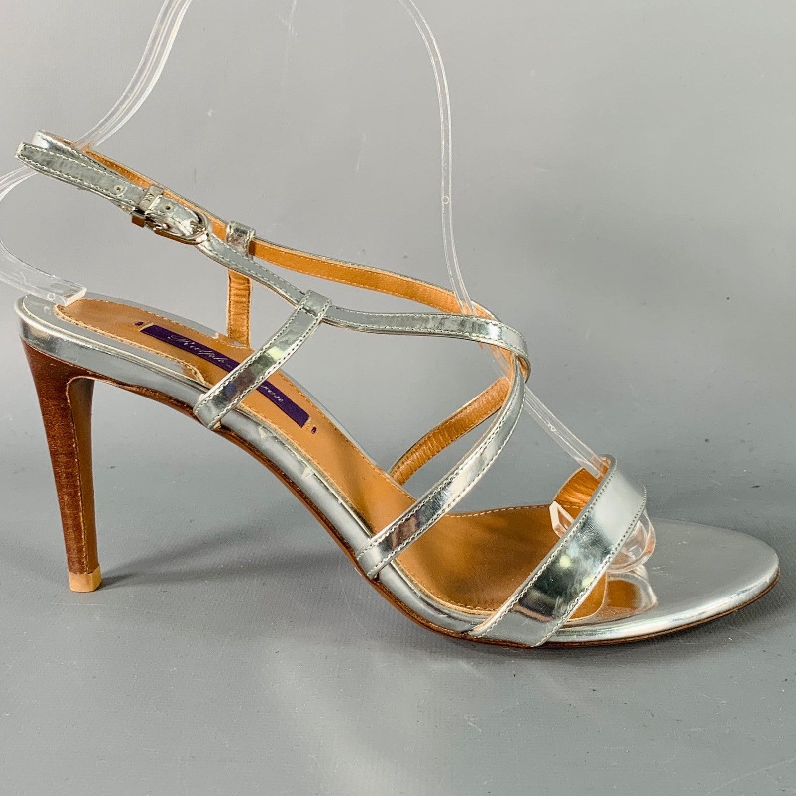 Ralph Lauren Size 7.5 Silver Patent Leather Metallic Strappy Sandals Size US 7.5 / IT 37.5 - 2 Thumbnail