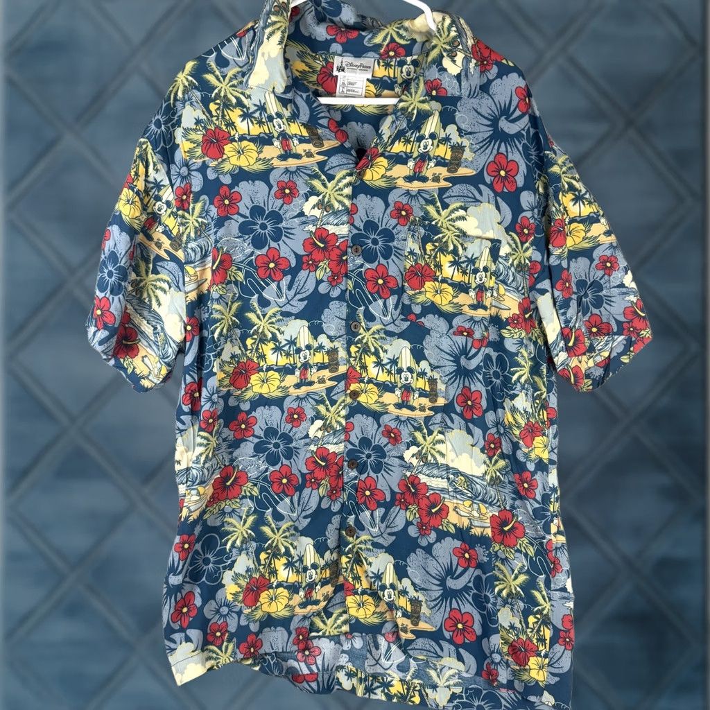 Disney Disney Parks Shirt Mens L Blue Mickey Hawaiian Button Front Tropical Surfing Size US L / EU 52-54 / 3 - 1 Thumbnail