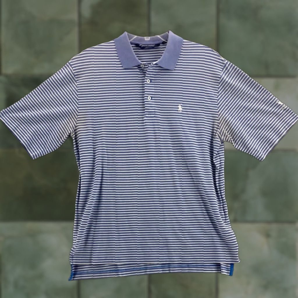 Ralph Lauren Polo Golf Shirt Mens Large Blue Striped Short Sleeve Embroidered Activewear Size US L / EU 52-54 / 3 - 1 Thumbnail