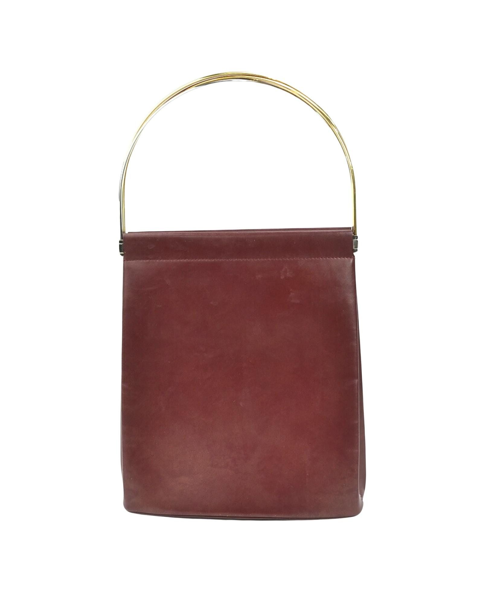 image of Cartier Sophisticated Burgundy Leather Handbag With Elegant Metal Accents, Women's