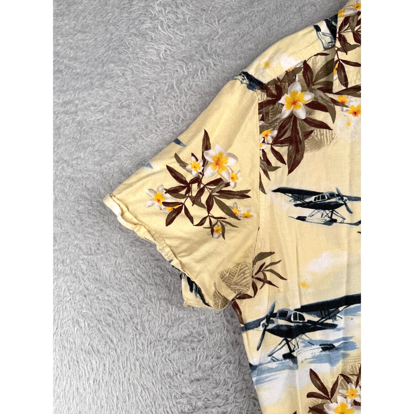 Olive VINTAGE Oliver & Burke Shirt Men M Yellow Floral Airplane Button Up Cotton Hawaiian Size US M / EU 48-50 / 2 - 3 Thumbnail