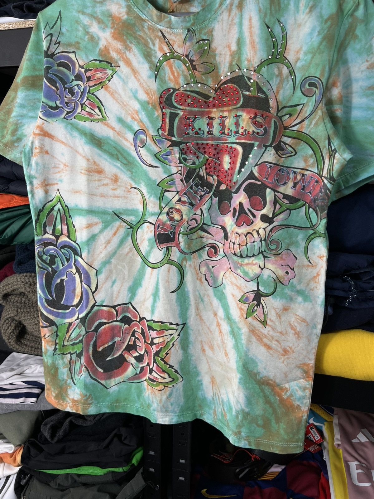 Ed Hardy Ed Hardy Love Kills Tie-Dye T-shirt Green/Orange Size L Size US L / EU 52-54 / 3 - 3 Thumbnail