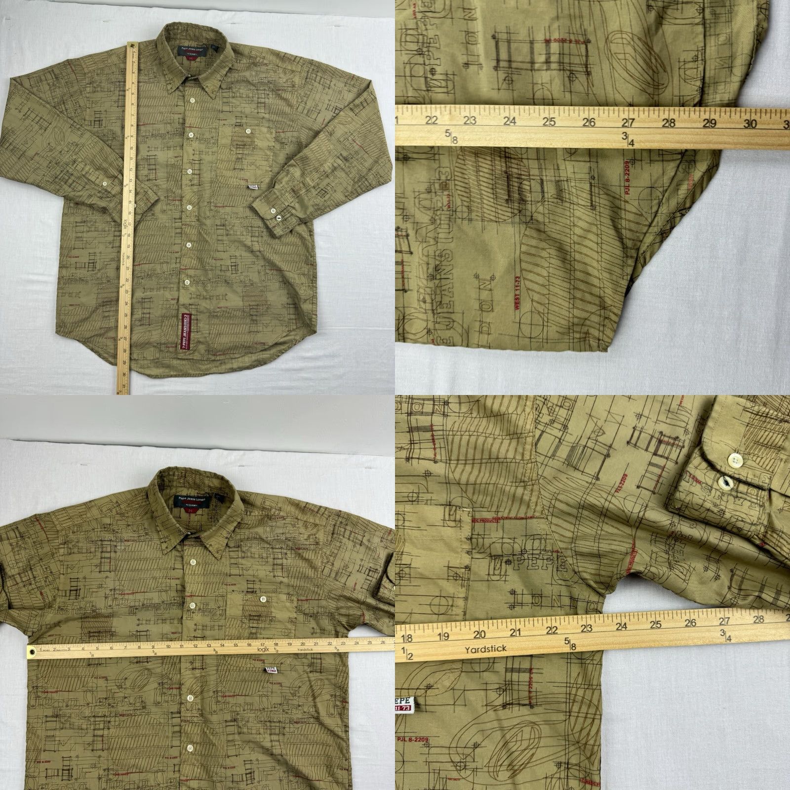 Vintage VINTAGE Pepe Jeans Button-Up Shirt Adult Medium Tan All Over Print 90s Punk, Long Sleeve, Brown, Graphic Print, Mens Size US M / EU 48-50 / 2 - 8 Thumbnail