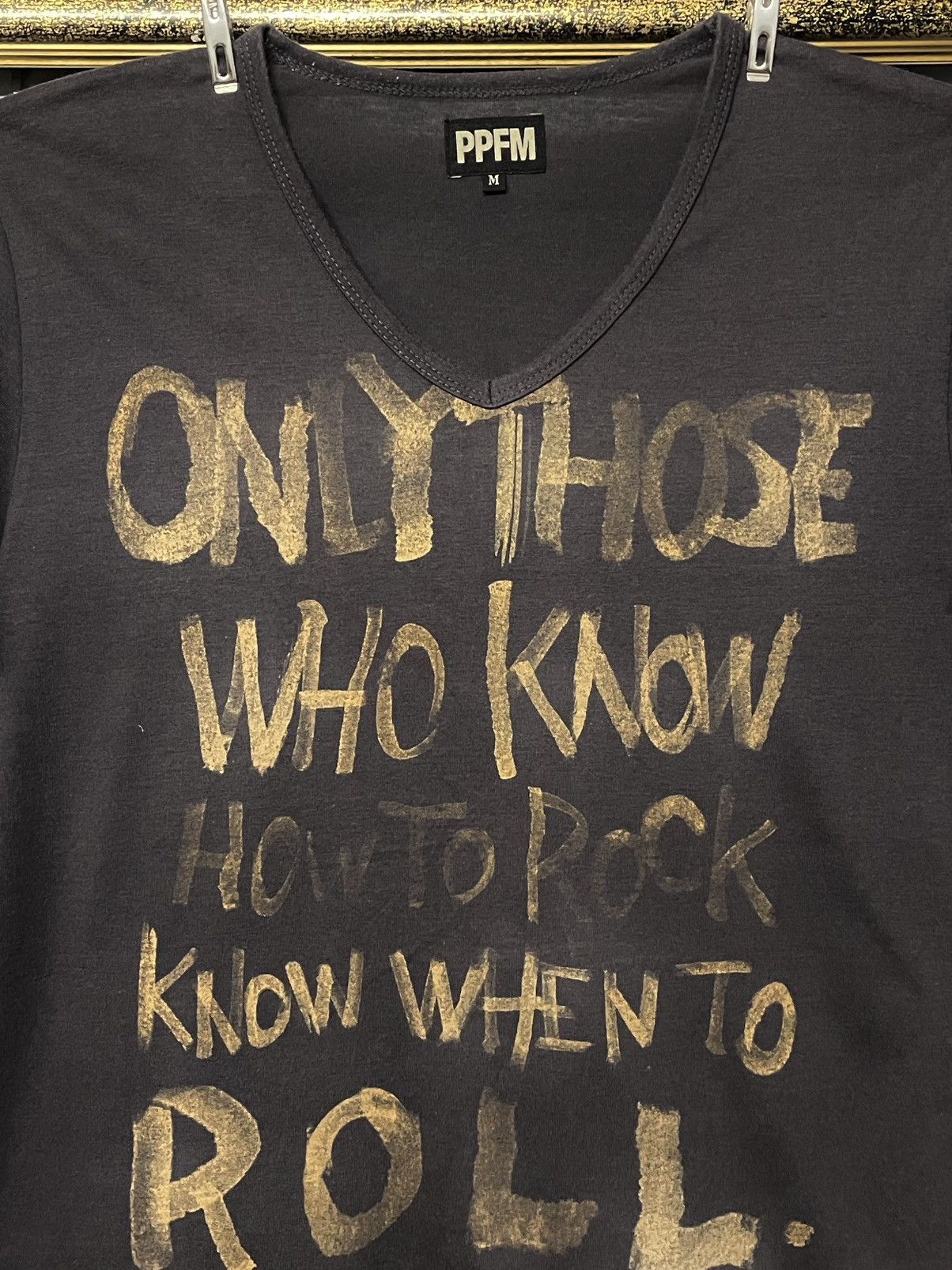 PPFM Vintage 1990s Japan Designer Ppfm Rock N Roll Vneck Tshirt Size US S / EU 44-46 / 1 - 3 Thumbnail