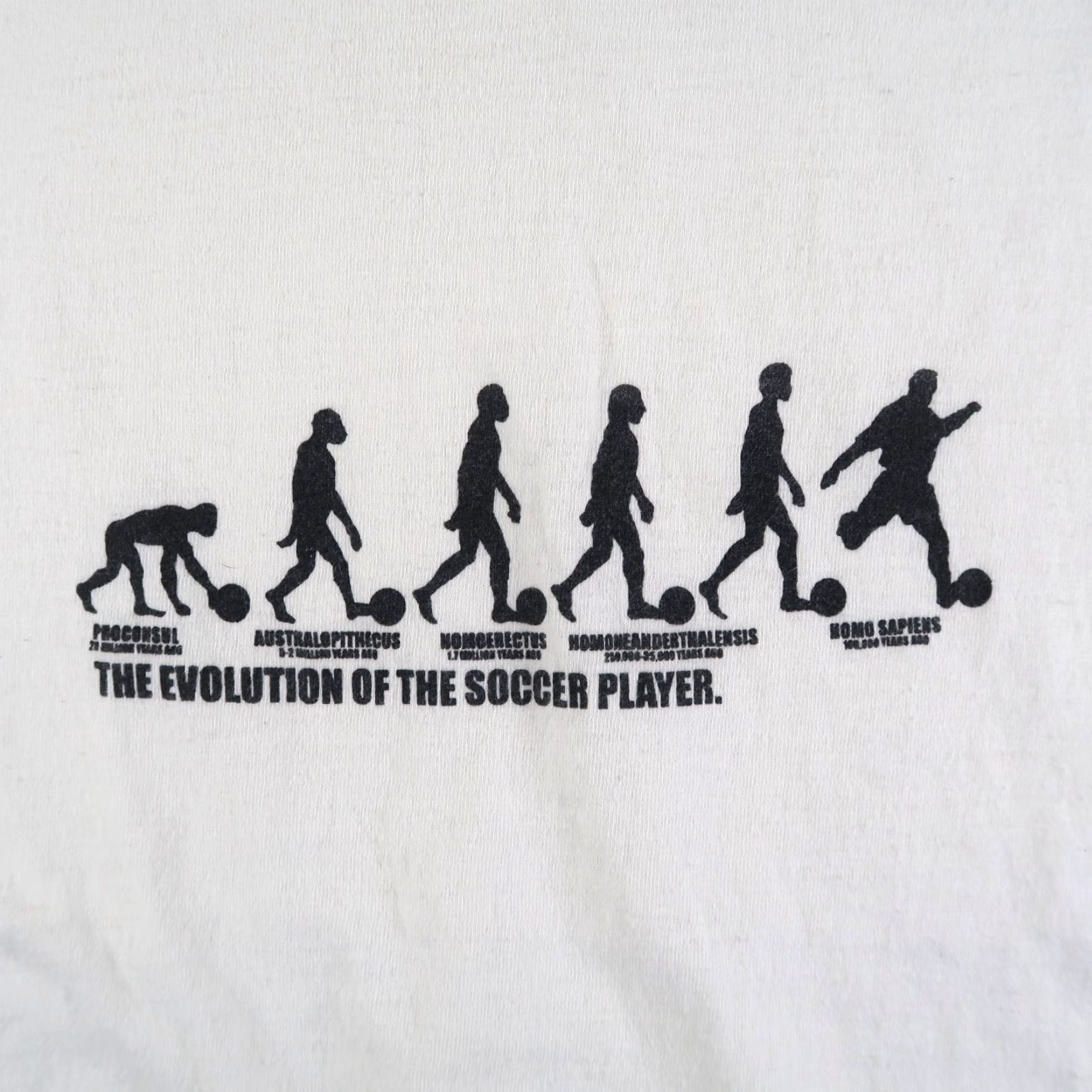Vintage VINTAGE Evolution Of Soccer Player Futbol Short Sleeve T Shirt L White Cotton Men's 2000s Graphic Print Shirt Mens Size US L / EU 52-54 / 3 - 3 Thumbnail
