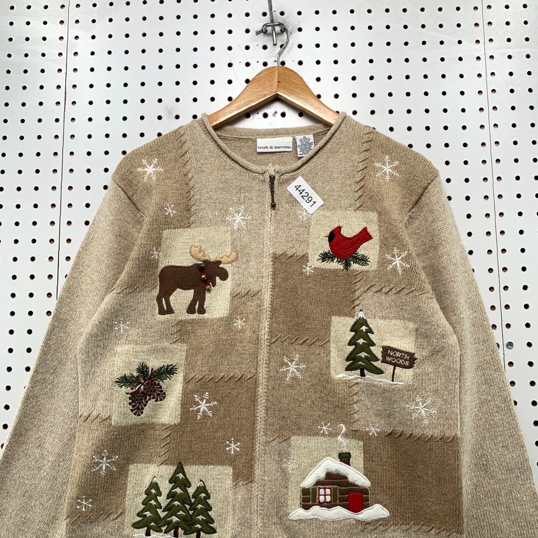 Croft & Barrow VINTAGE Croft & Barrow Winter Zip Knit Cardigan Sweater Womens M Beige Petite Ramie Wool Size M / US 6-8 / IT 42-44 - 2 Thumbnail