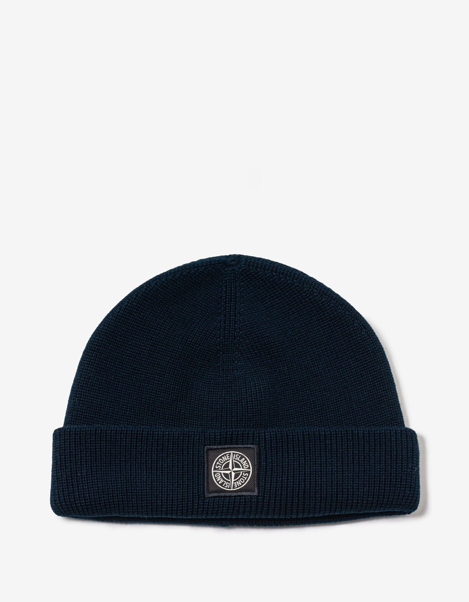 image of Stone Island Navy Blue Compass Patch Beanie Hat, Men's