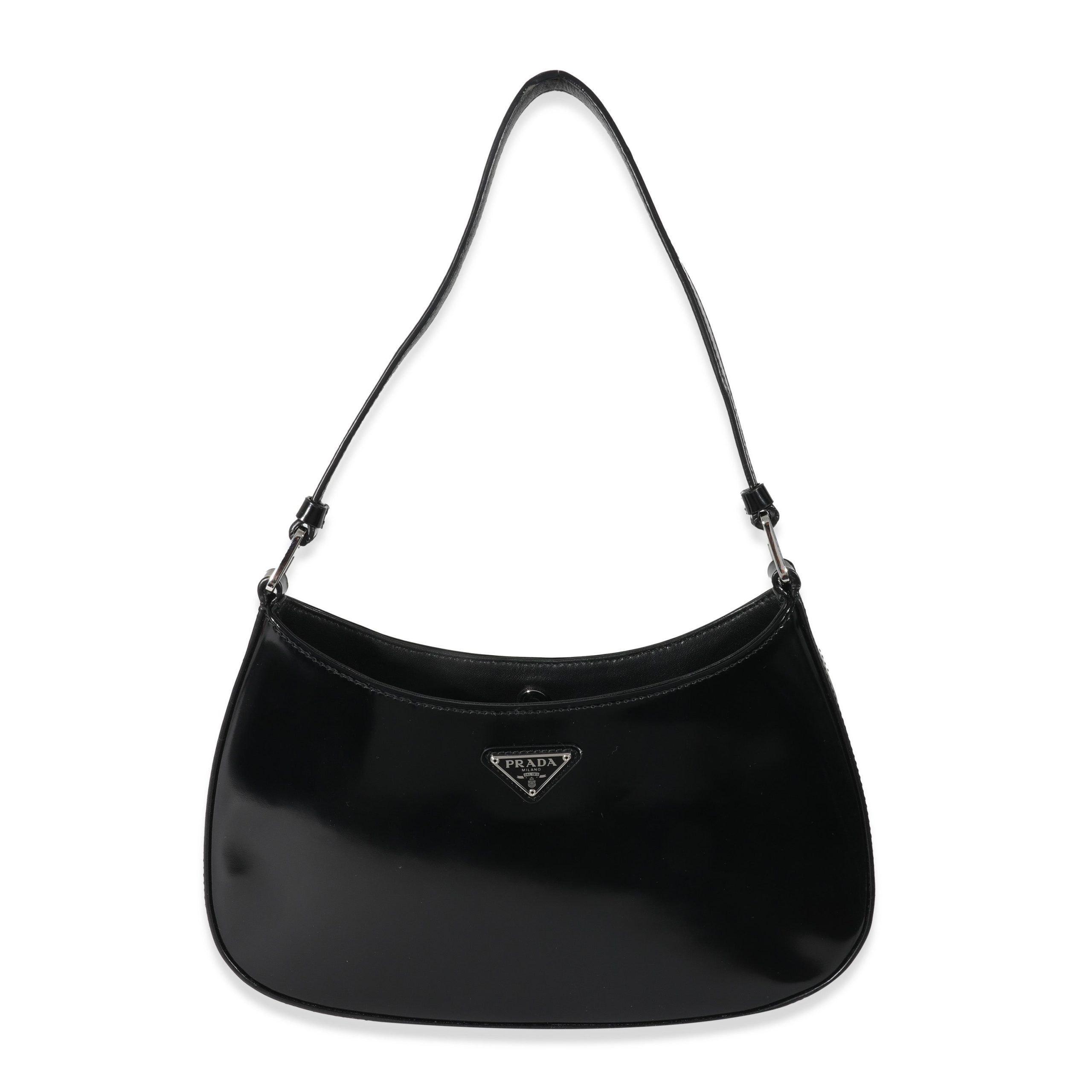 image of Prada Black Brushed Leather Cleo Bag, Women's