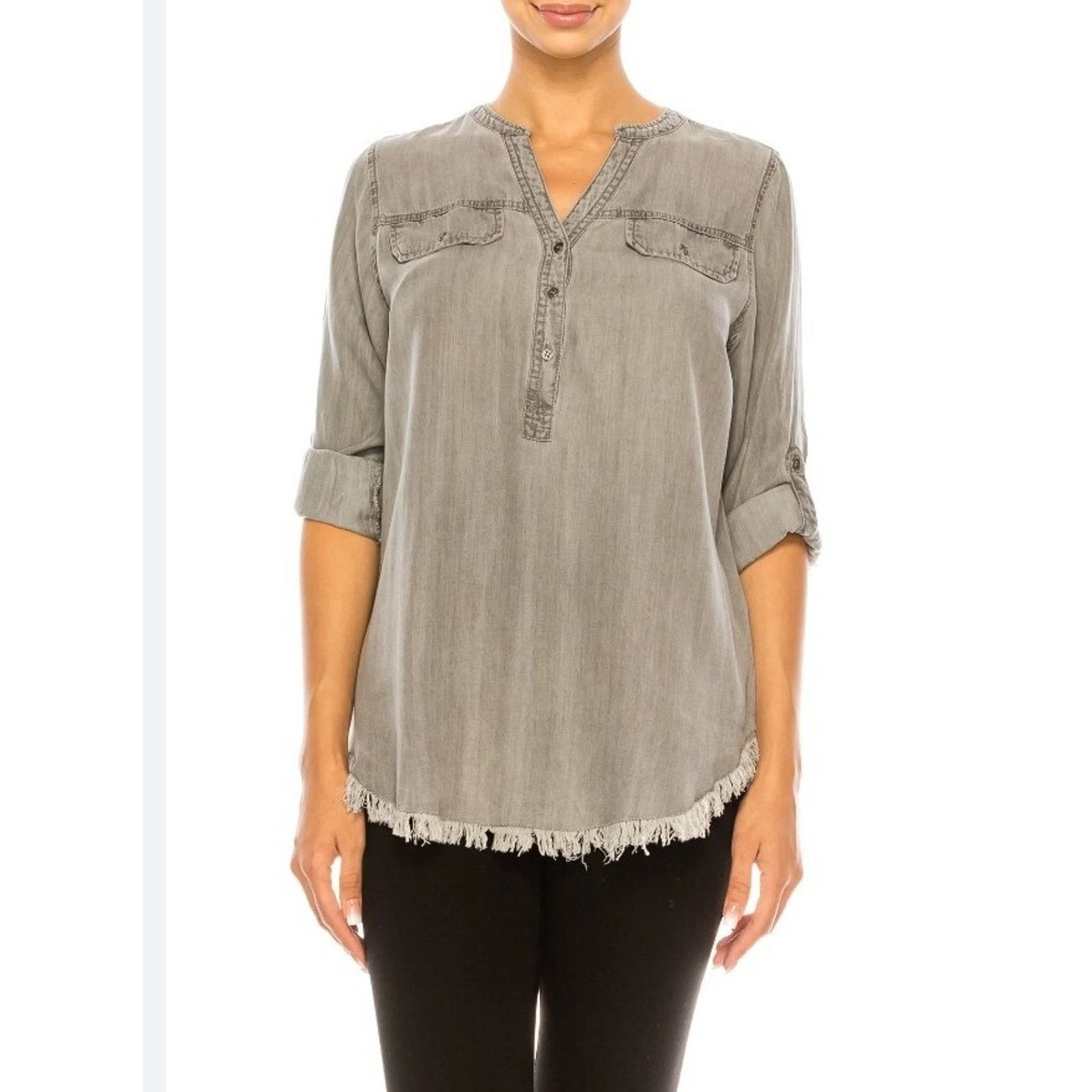 & Other Stories Hester & Orehard Split Neck Fringe Top Gray Size M A003288 Size M / US 6-8 / IT 42-44 - 1 Thumbnail