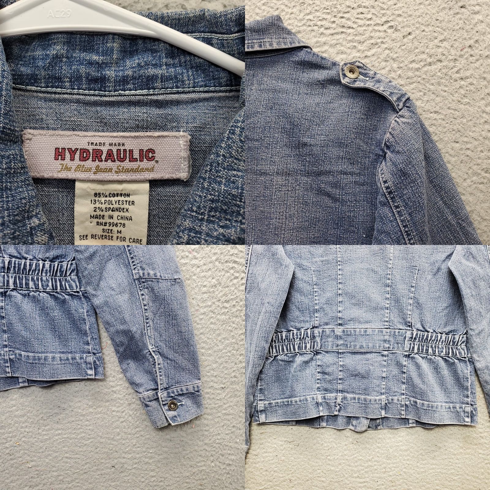 Denime HYDRAULIC Denim Trucker Jacket Womens M Blue Stretch Cinch Waist Button Front Jacket Size M / US 6-8 / IT 42-44 - 8 Thumbnail