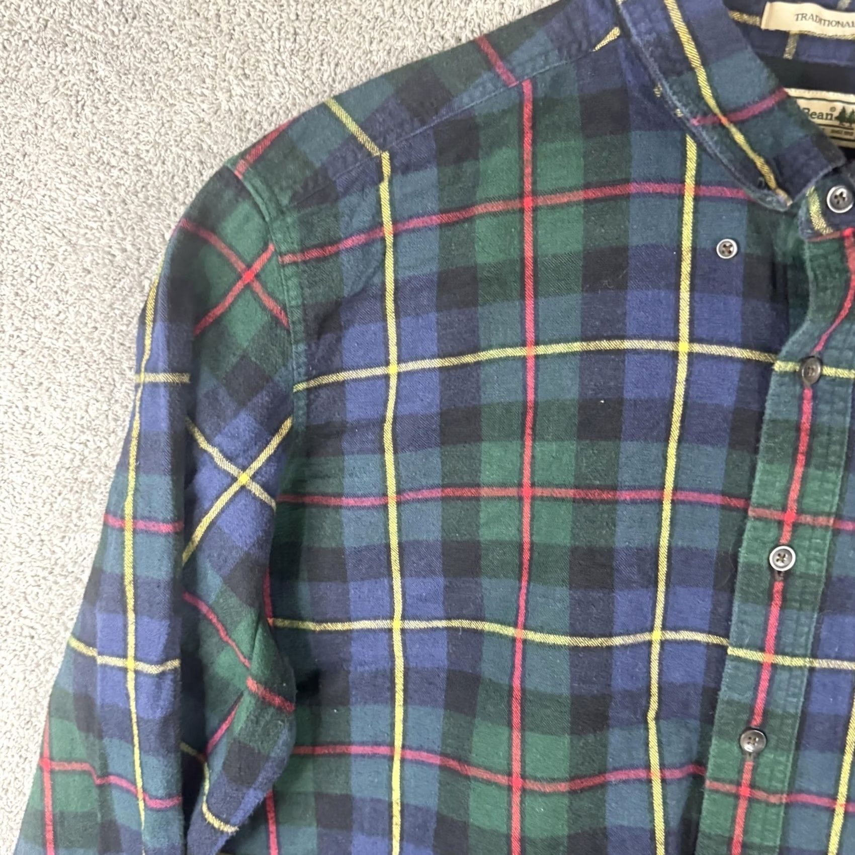 Vintage L.L.Bean Shirt Mens 2XLT Tall Green Navy Plaid Flannel Button Front Casual Size US XXL / EU 58 / 5 - 5 Thumbnail