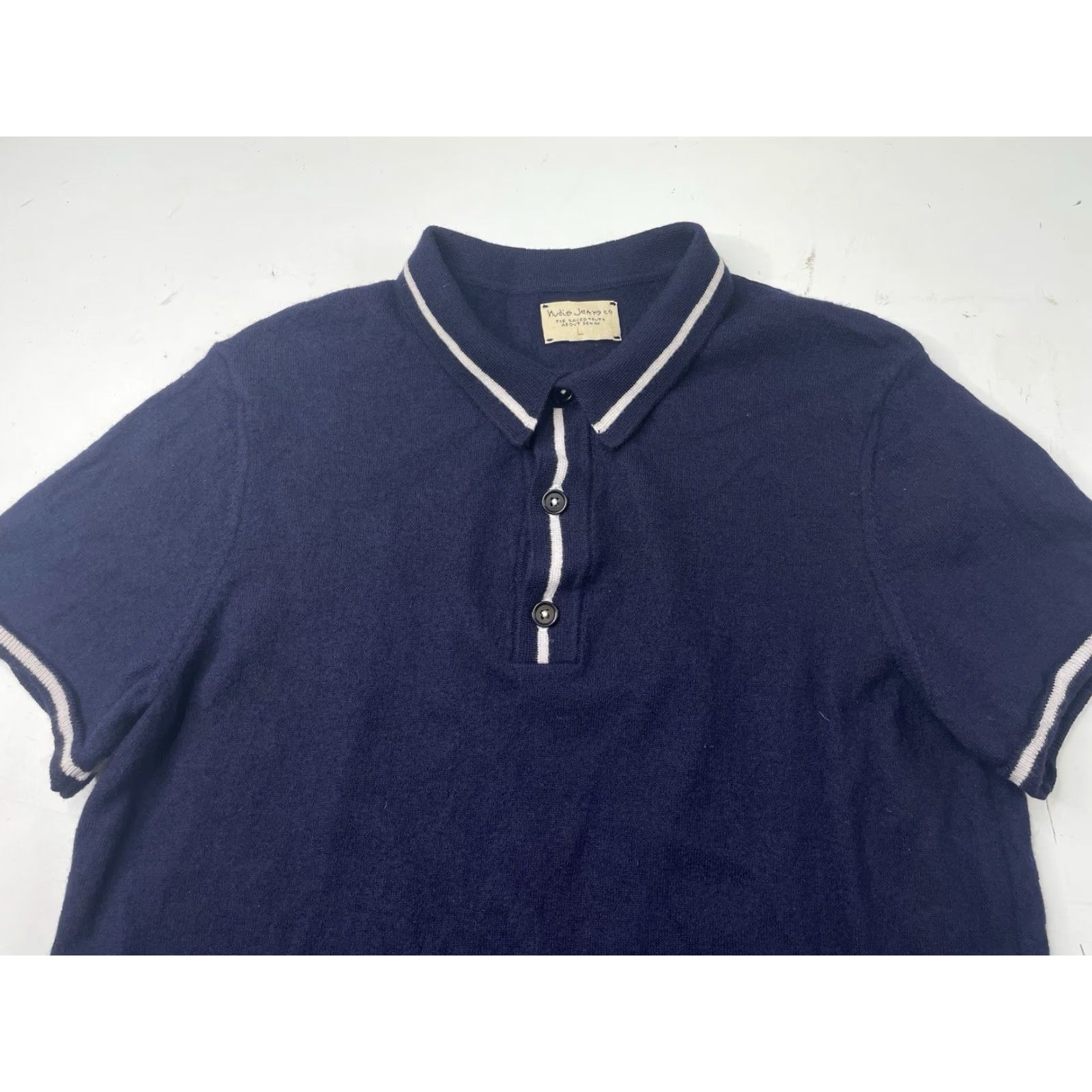 Nudie Jeans Nudie Mens Bror Polo Shirt Wool Blue Tipped Size L Regular Button-Up Long Sleeve Size US L / EU 52-54 / 3 - 2 Thumbnail