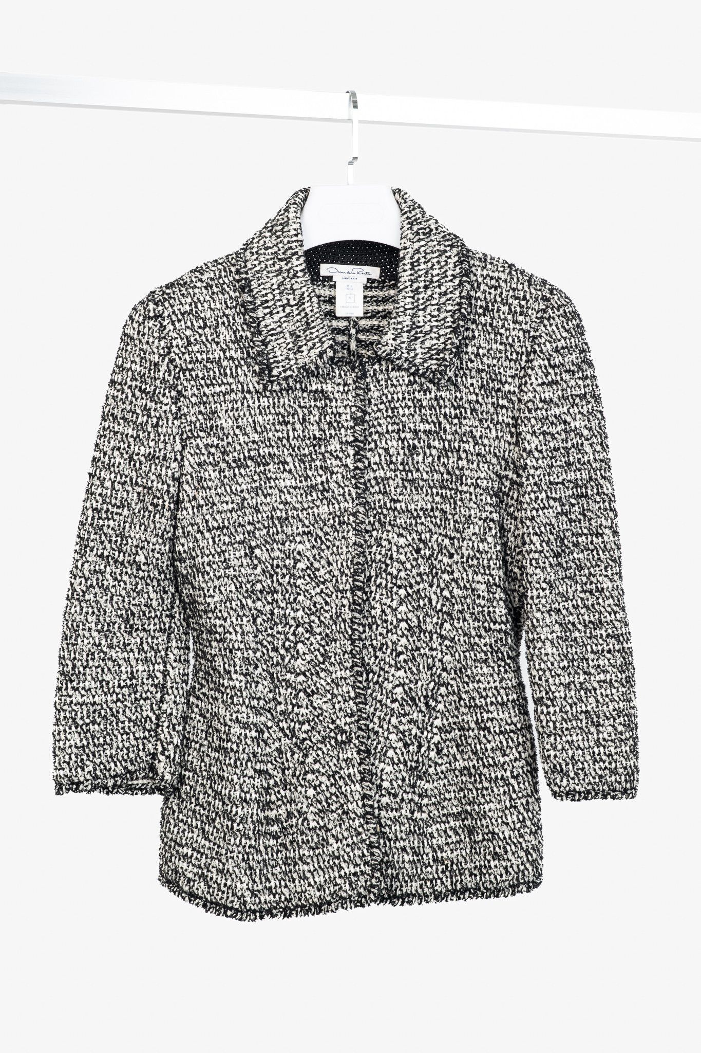 Oscar De La Renta Oscar de la Renta PF/12 White & Black Silk-Blend Knit Blazer Size M / US 6-8 / IT 42-44 - 1 Thumbnail