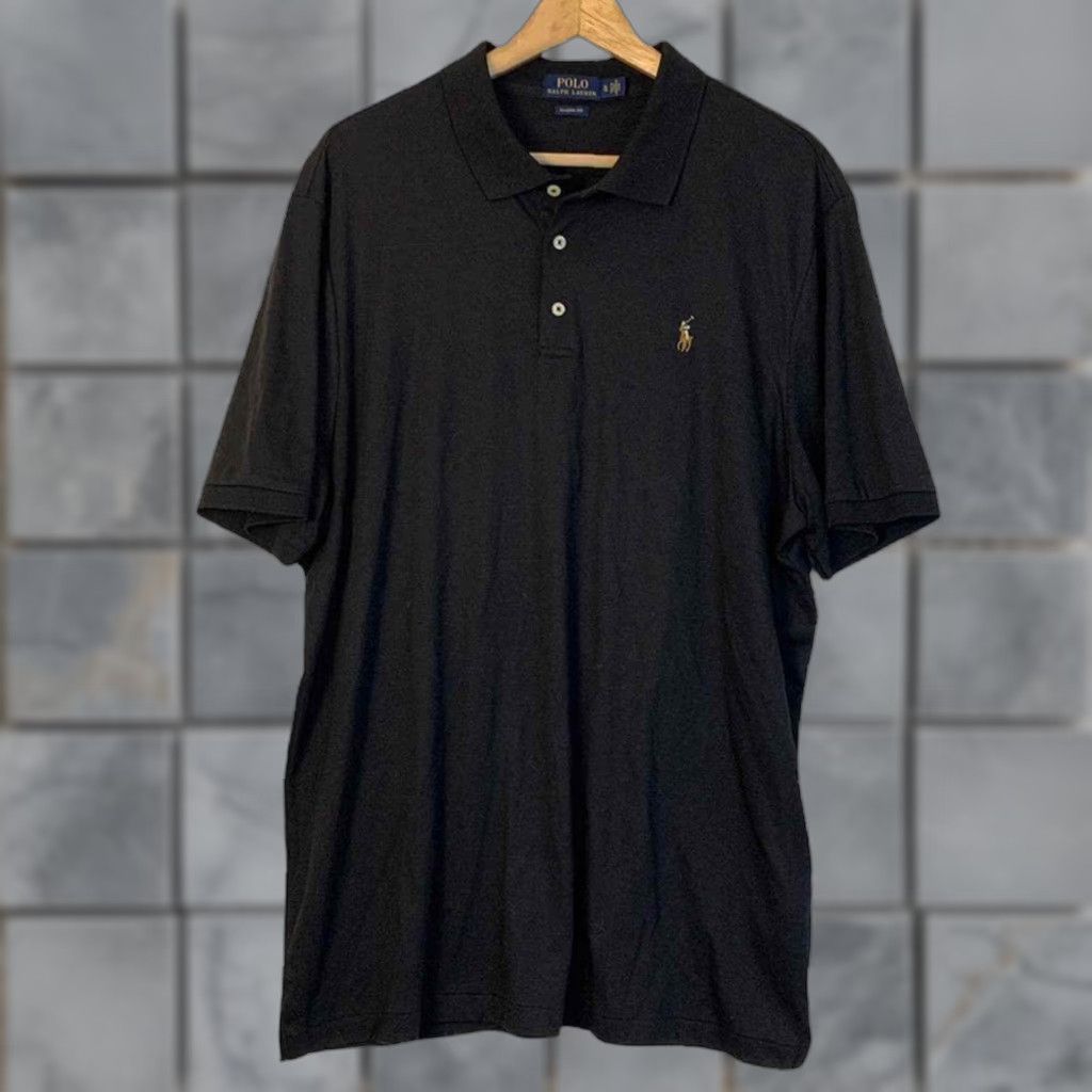 VINTAGE Polo Ralph Lauren Polo Shirt XL Black Mens Regular Short Sleeve Collared Logo Classic