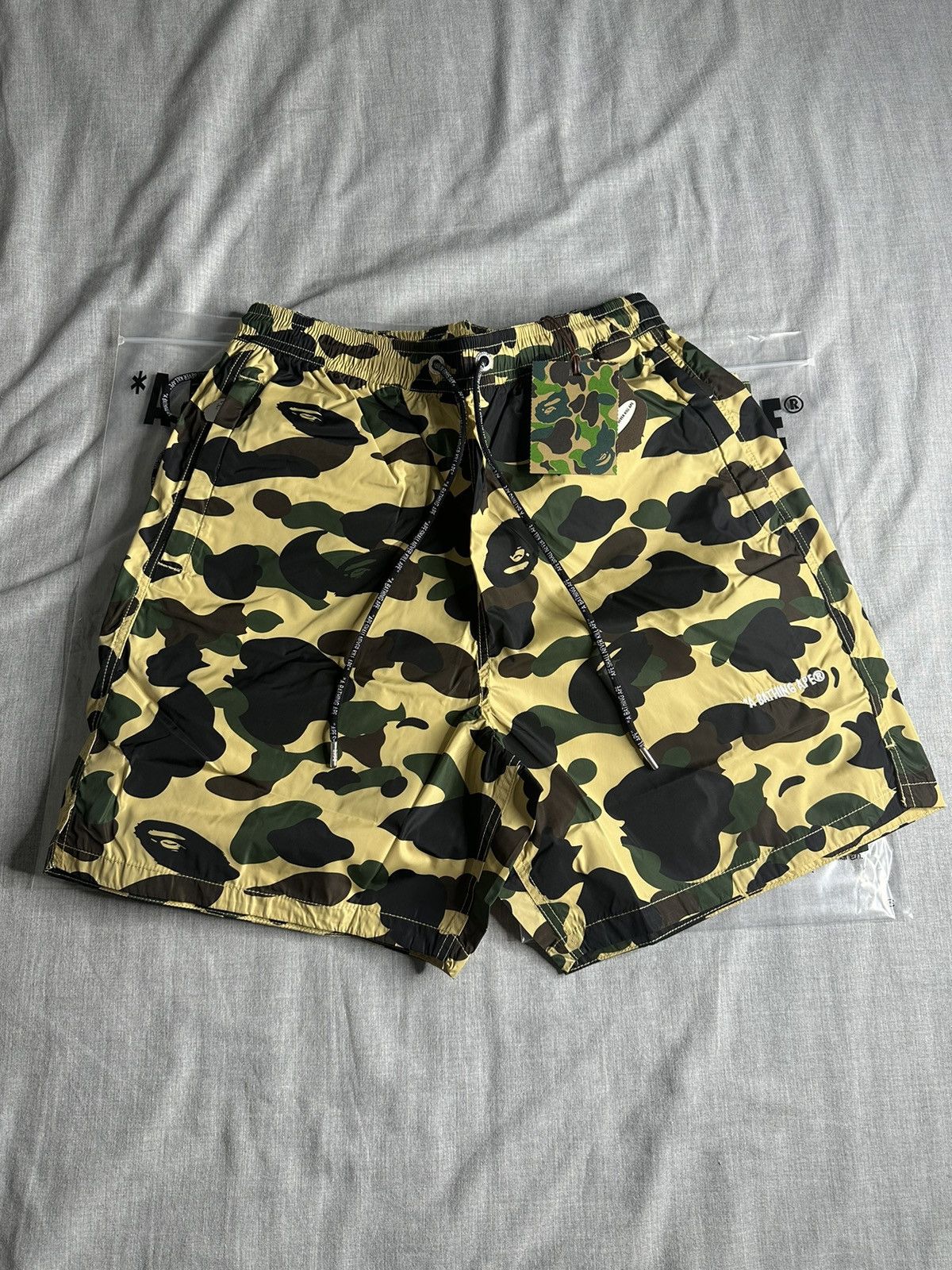 image of Bape 1St Yellow Camo Beach Shorts - Medium, Men's (Size 31)