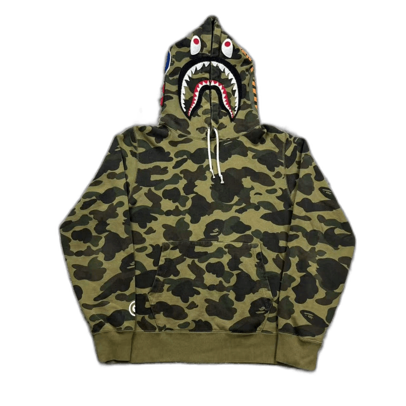Bape Bape Green Camouflage Shark Hoodie Size US L / EU 52-54 / 3 - 1 Thumbnail