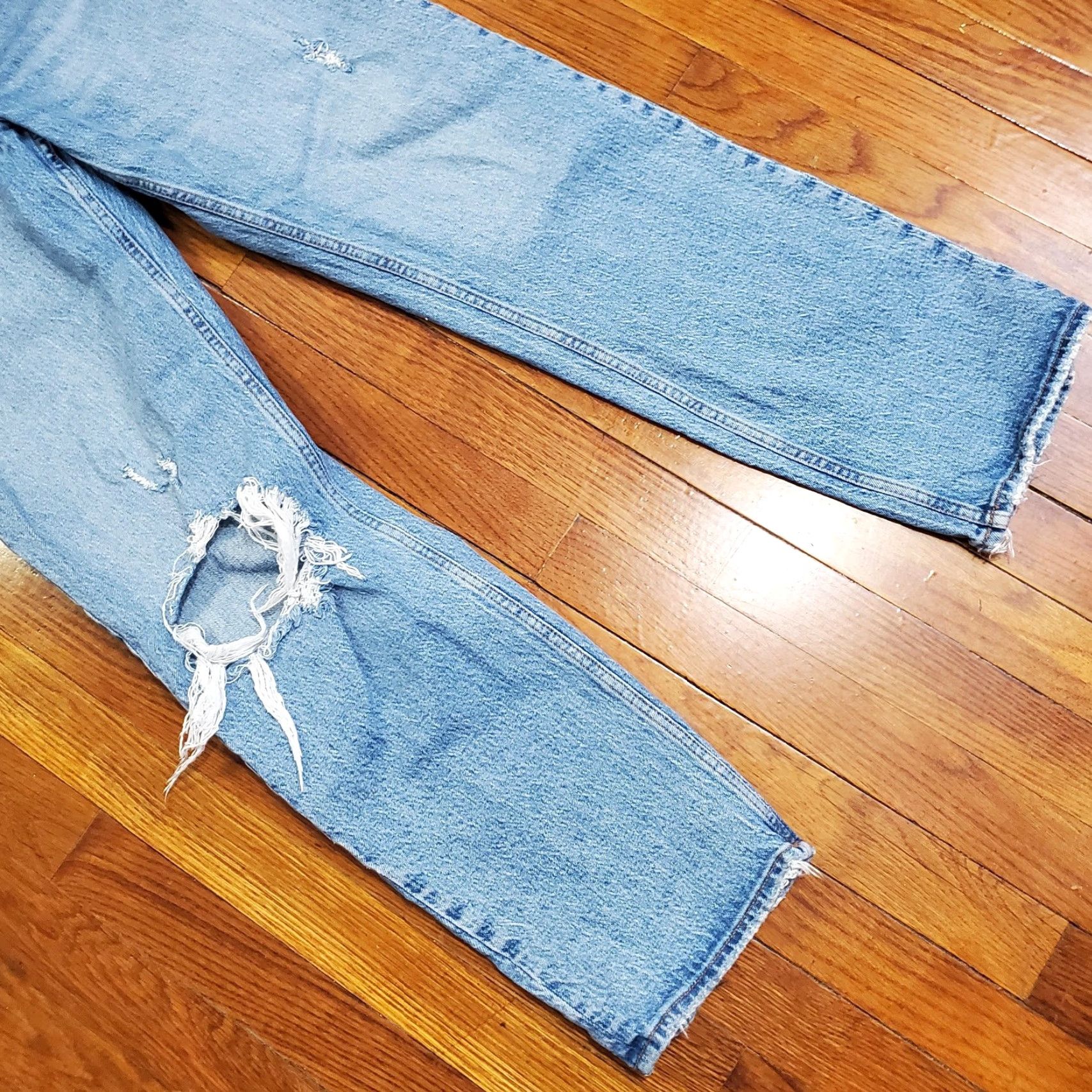 Abercrombie & Fitch Abercrombie & Fitch Jeans Womens 10 Blue The Dad High Rise Distressed Straight Jeans Size 32" / US 10 / IT 46 - 5 Thumbnail