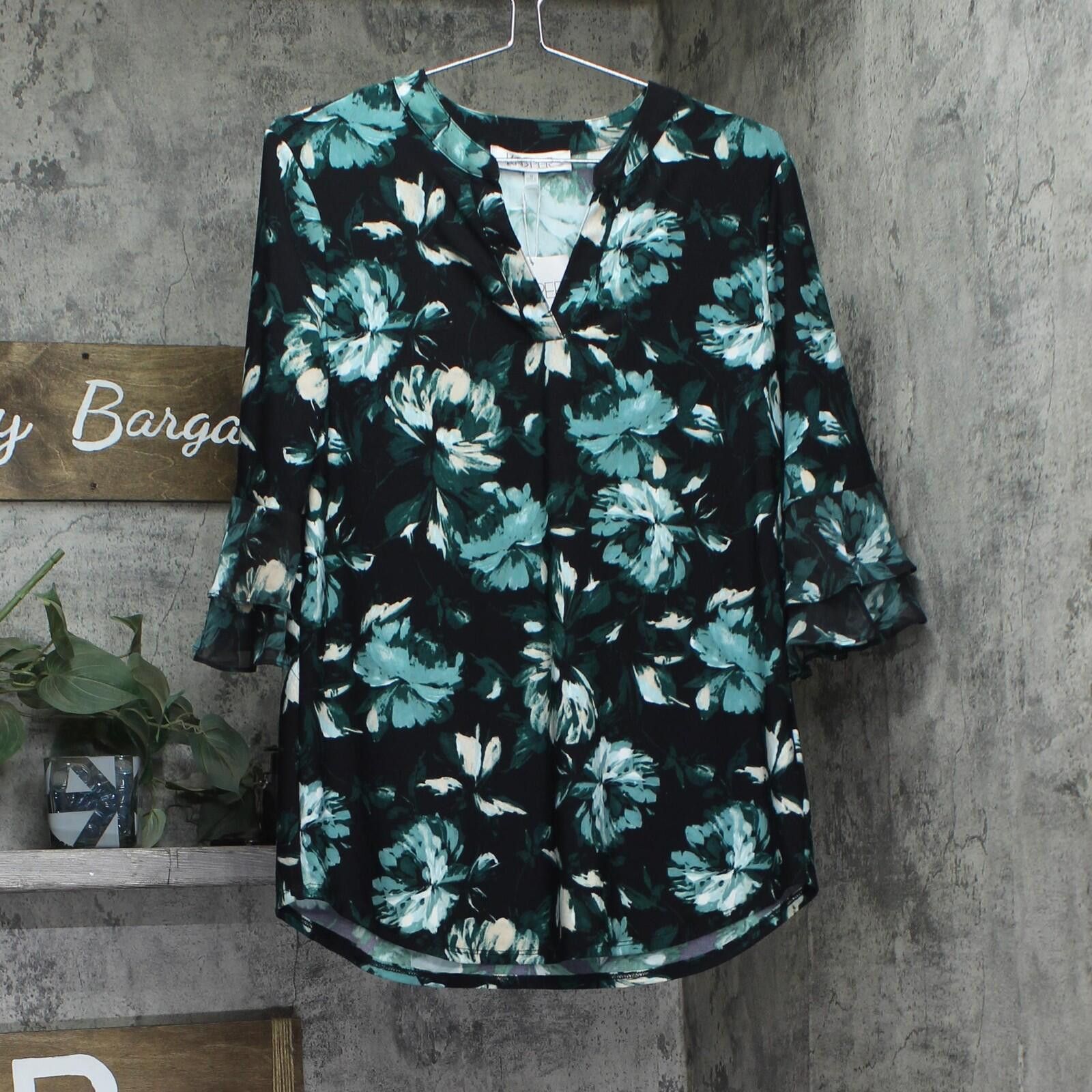 Other Nwt Kasper Bell-sleeve Blouse Top Evergreen Green Multi M Size M / US 6-8 / IT 42-44 - 1 Thumbnail