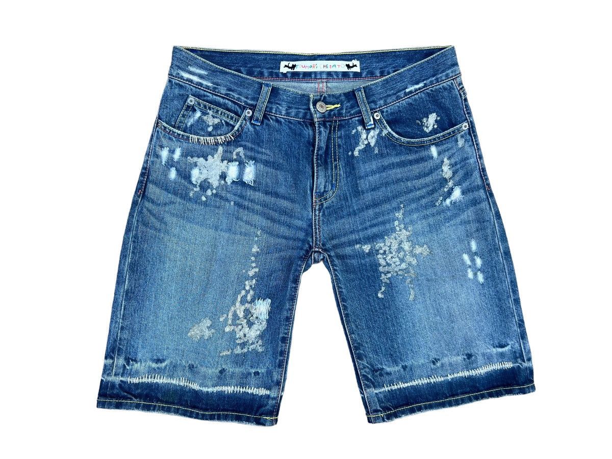image of Tsumori Chisato Distressed Denim Painter Short Pant in Blue, Men's (Size 30)