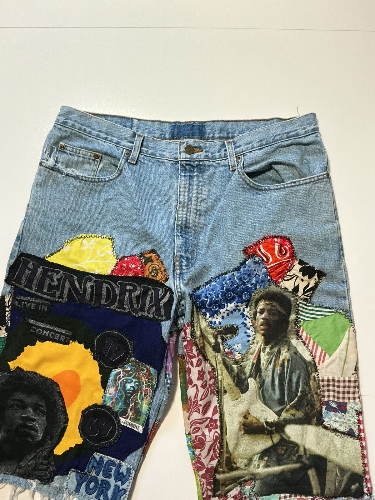 Jimi Hendrix Jimi Hendrix Patchwork 1 Of 1 Rework Denim Jean Shorts Size US 36 / EU 52 - 3 Thumbnail