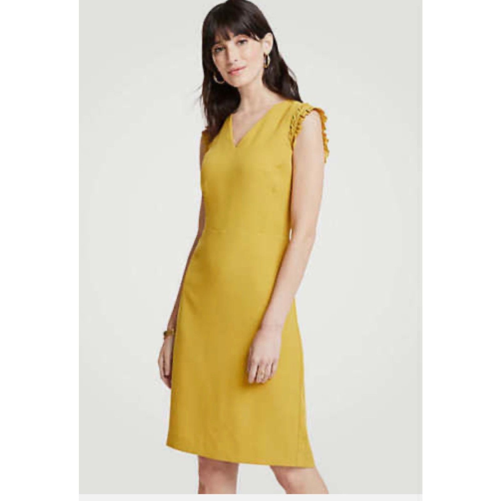 Ann Taylor Ann Taylor Women's Mustard Yellow Ruffle Sleeve Dress 00P Size XXS / US 00 / IT 34 - 1 Thumbnail