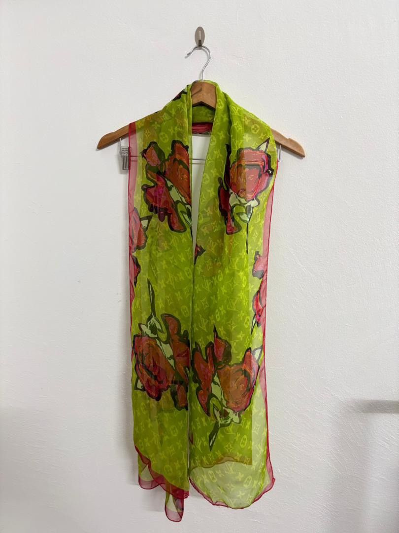 Louis Vuitton 2009 Stephen Sprouse Graffiti Rose Silk Scarf Monogram Logo Size ONE SIZE - 2 Thumbnail