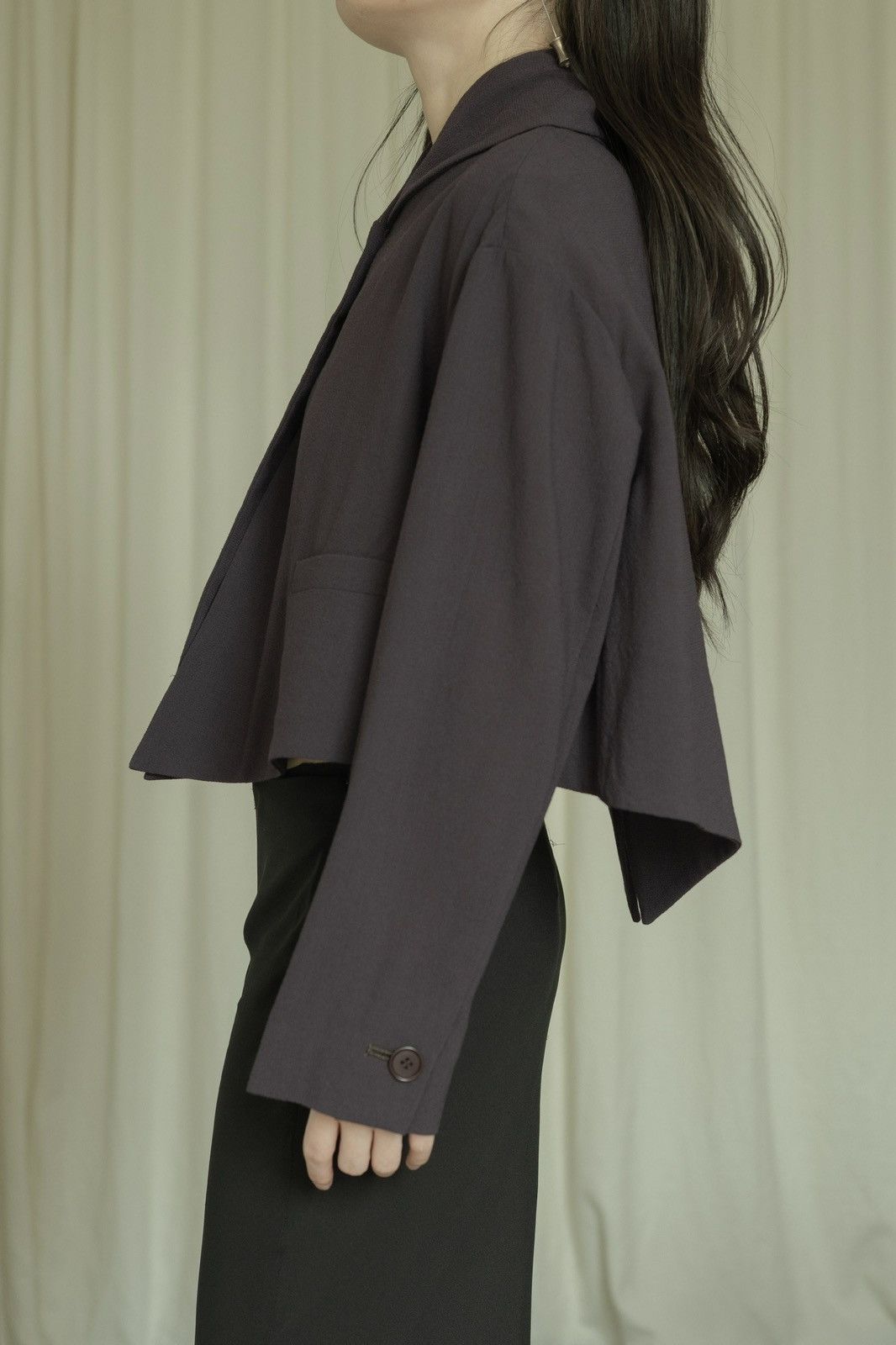 Romeo Gigli Romeo Gigli 1990s Aubergine Wool Cropped A-Line Jacket Size S / US 4 / IT 40 - 3 Thumbnail