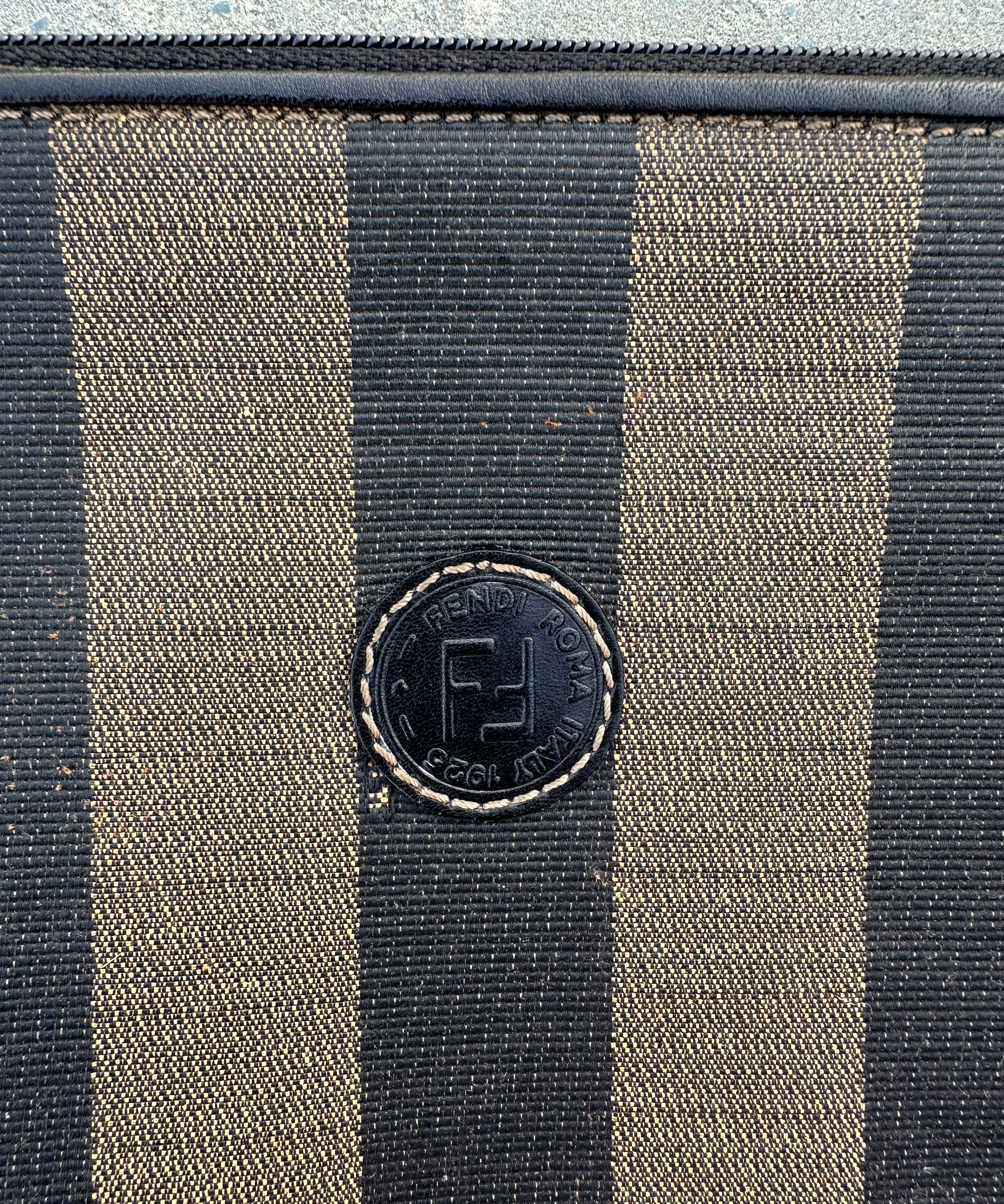Fendi FENDI Clutch Bag Striped Logo 90s Handbag Black Brown Size ONE SIZE - 2 Thumbnail