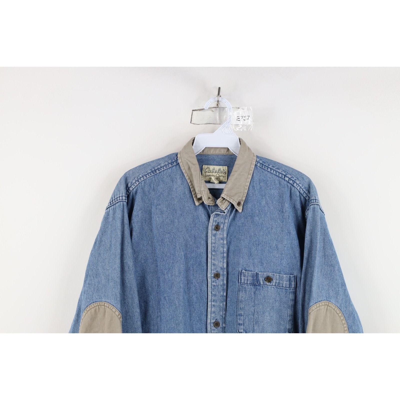 Cabelas Vintage 90s Cabelas Elbow Patch Denim Jean Button Down Shirt Size US S / EU 44-46 / 1 - 2 Thumbnail