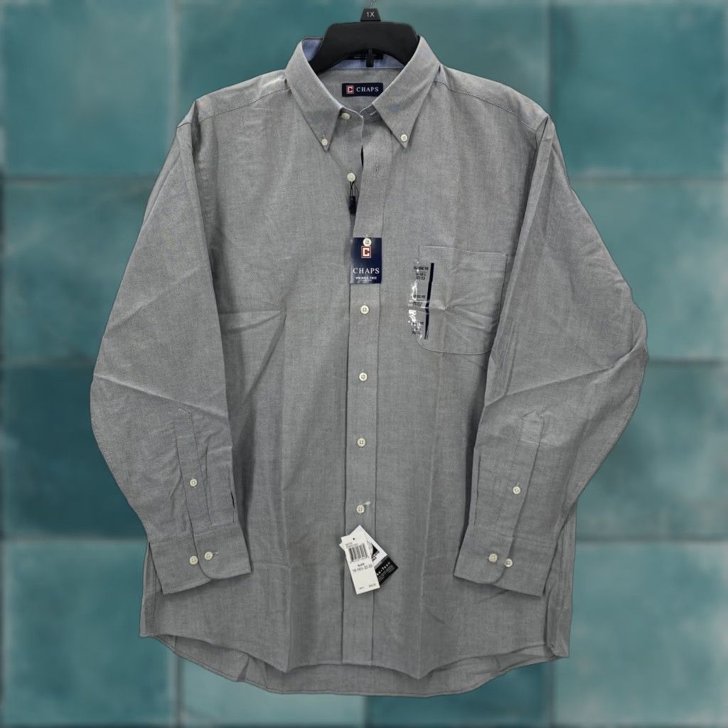 Chaps Chaps Shirt Mens 16-16.5 Gray Button-Down Wrinkle Free Classic Fit Oxford Pocket Shirt Size US L / EU 52-54 / 3 - 1 Thumbnail